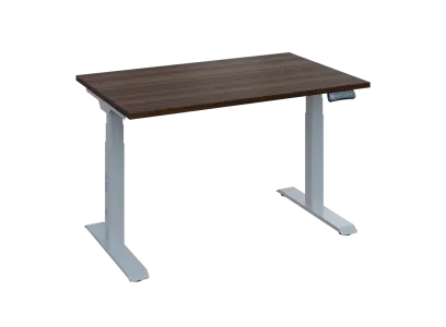 Fleximax 28-12 výškově nastavitelný stůl, kovová podnož stříbrná, deska 25 mm, široký 1200 mm, ořech královský